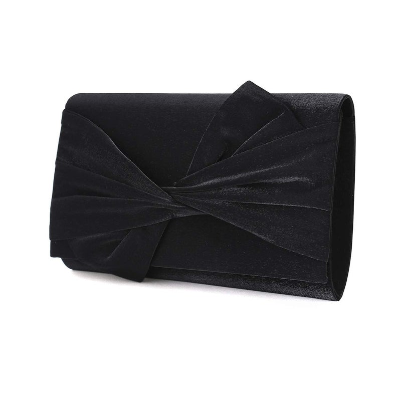 IXEBELLA Satin Evening Bag Bow Clutch Purse for Women Formal Party/Prom/Wedding (Black) - Image 1